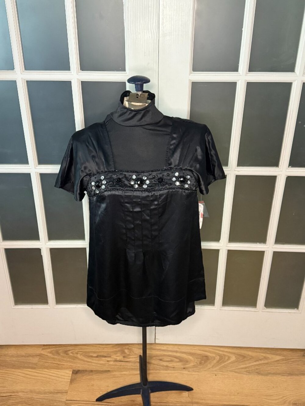 Worthington Women's Black Satin Beaded Blouse